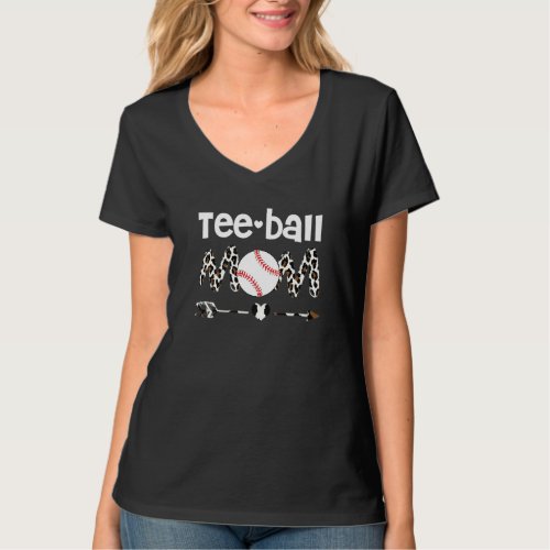 Ball Mom Mothers Day Teeball Mom White Leopard He T_Shirt