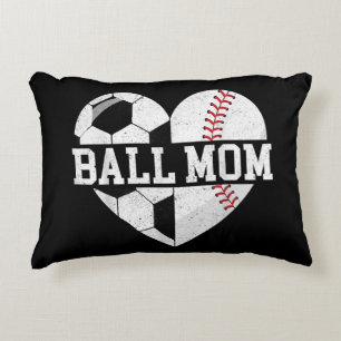 Ball Mom Shirt Heart Funny Baseball Soccer Mom Accent Pillow