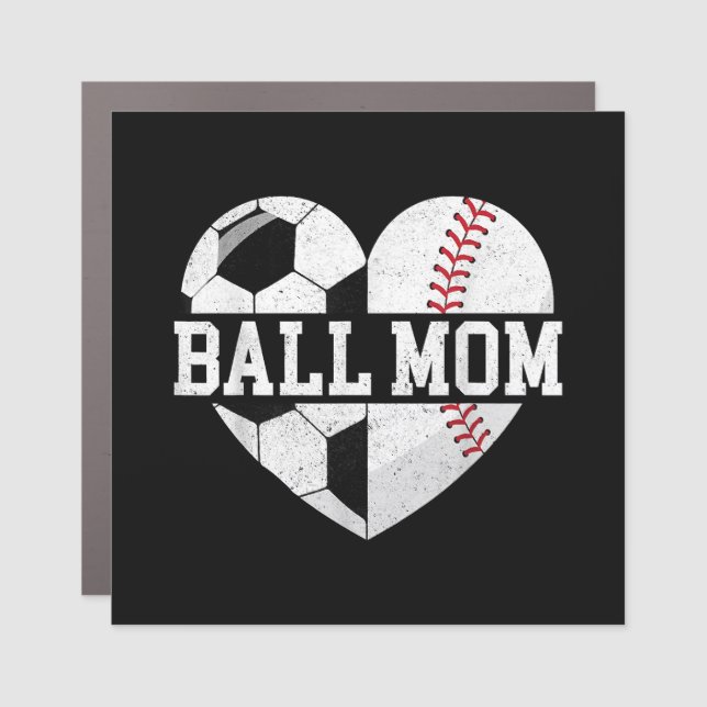 Ball Mom Shirt Heart Funny Baseball Soccer Mom Car Magnet (Front)