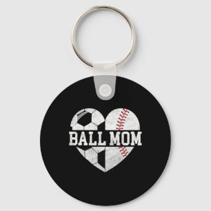 Ball Mom Shirt Heart Funny Baseball Soccer Mom Keychain
