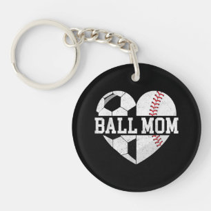 Ball Mom Shirt Heart Funny Baseball Soccer Mom Keychain