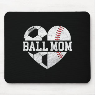 Ball Mom Shirt Heart Funny Baseball Soccer Mom Mouse Pad
