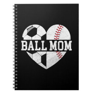 Ball Mom Shirt Heart Funny Baseball Soccer Mom Notebook