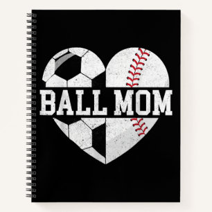 Ball Mom Shirt Heart Funny Baseball Soccer Mom Notebook