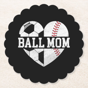 Ball Mom Shirt Heart Funny Baseball Soccer Mom Paper Coaster