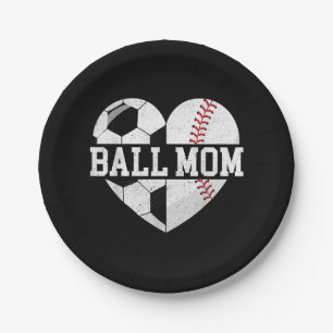Ball Mom Shirt Heart Funny Baseball Soccer Mom Paper Plates