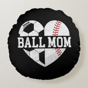 Ball Mom Shirt Heart Funny Baseball Soccer Mom Round Pillow