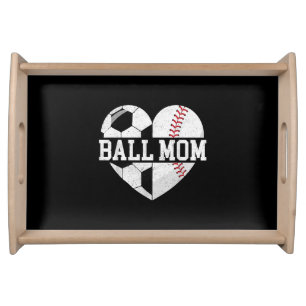 Ball Mom Shirt Heart Funny Baseball Soccer Mom Serving Tray