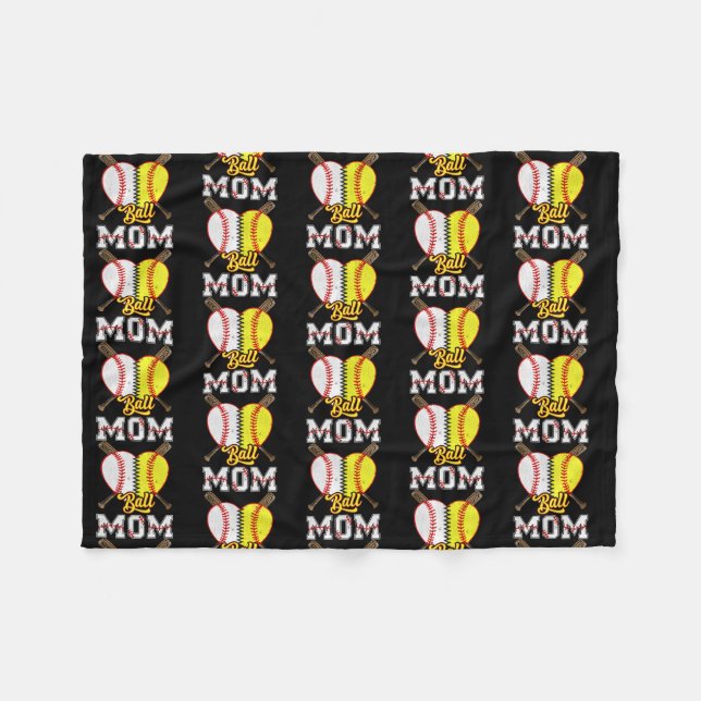 Ball Mom Softball Baseball Lovers Funny Mother's Fleece Blanket (Front (Horizontal))