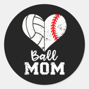 Ball Mom Volleyball Baseball Player Ball Heart Classic Round Sticker