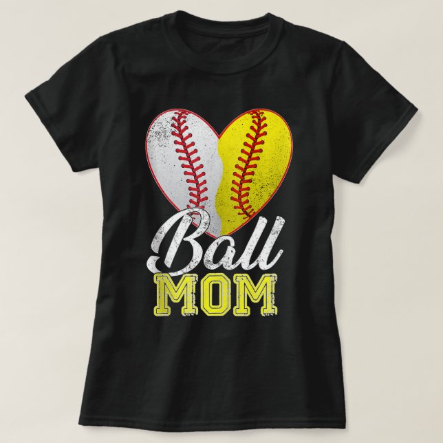 Ball Mom Women Mama Heart Baseball Softball Mother T-Shirt (Design Front)
