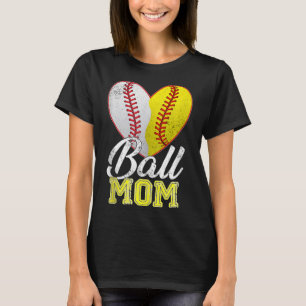 Ball Mom Women Mama Heart Baseball Softball Mother T-Shirt