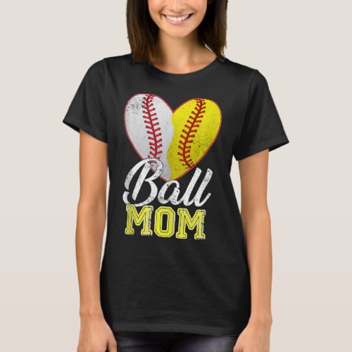 Ball Mom Women Mama Heart Baseball Softball Mother T_Shirt