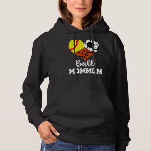 Ball Mommom Heart Softball Soccer Basketball Mom Hoodie