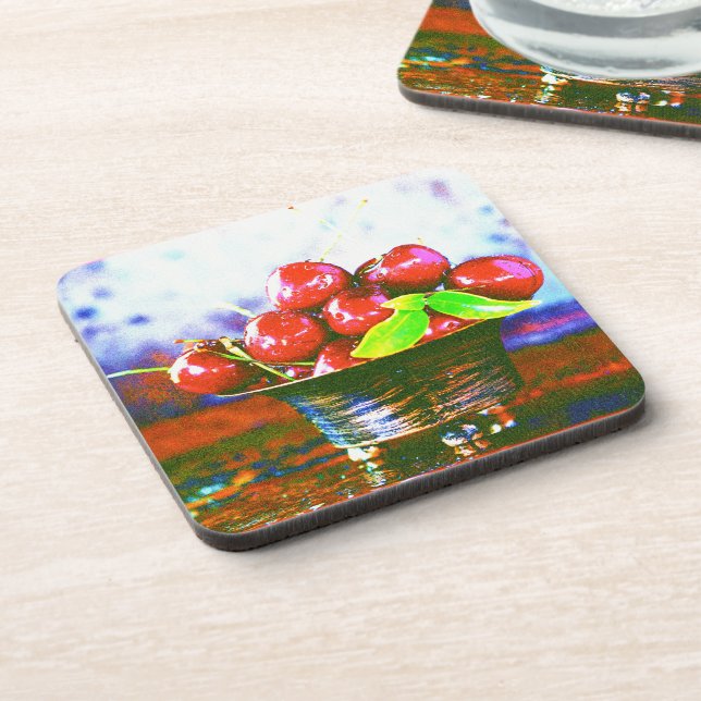 "Ball Of Cherries Fruit" Cute Photo. Buy Now Beverage Coaster (Left Side)