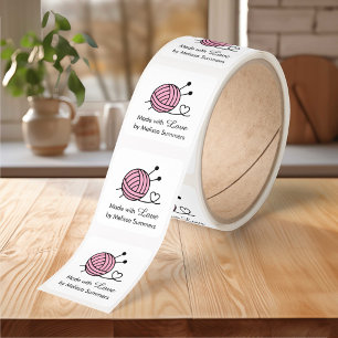 Ball of Knitting Yarn Made with Love Pink Square Sticker
