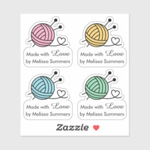 Ball of Knitting Yarn Made with Love, Set of 4 Sticker
