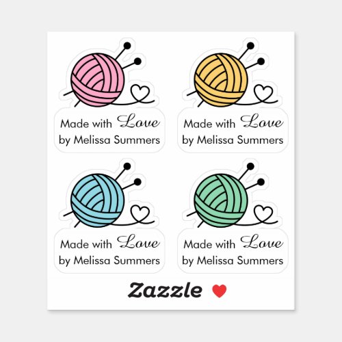 Ball of Knitting Yarn Made with Love Set of 4 Sticker