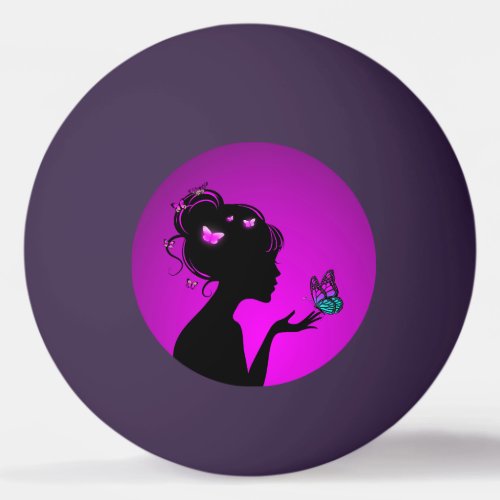 Ball Of Ping Pong The Woman Purple Butterflies
