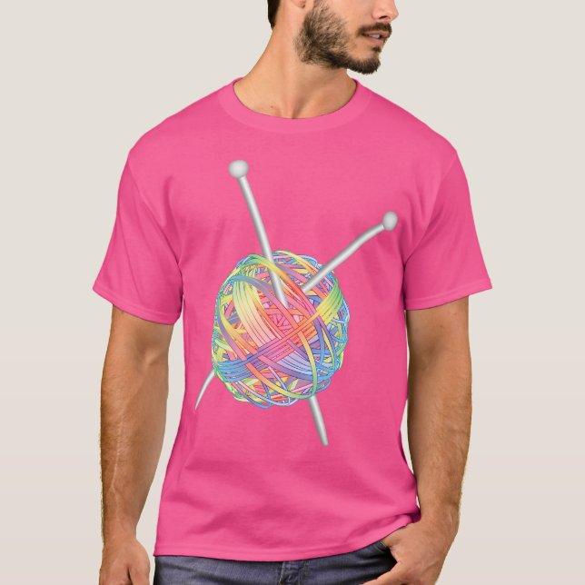 Ball Of Wool With Rainbow Knitting Needles T-Shirt (Front)