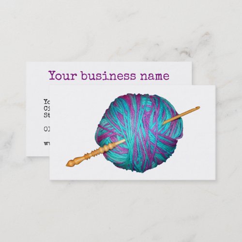 Ball of yarn and crochet hook for a crocheter business card