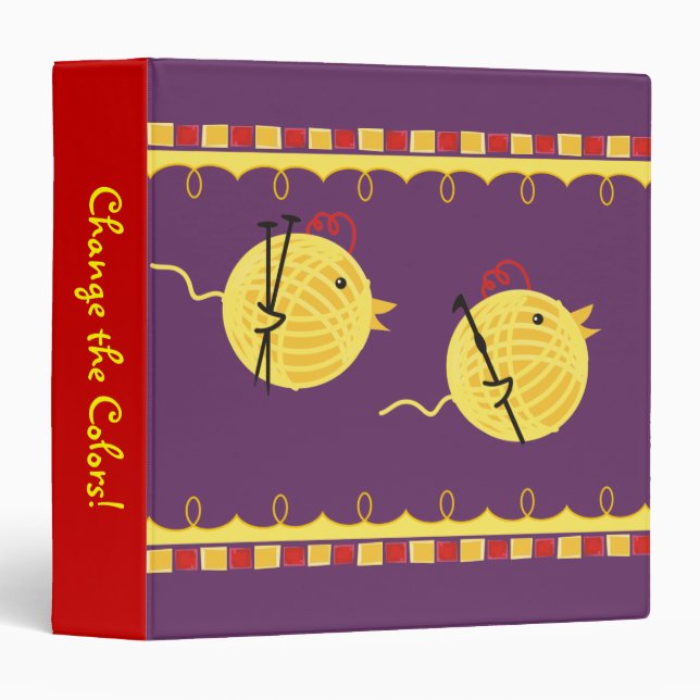 ball of  yarn knitting needles crochet hook chicks 3 ring binder (Front/Spine)