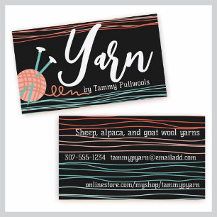 ball of yarn knitting needles knitter crafts business card