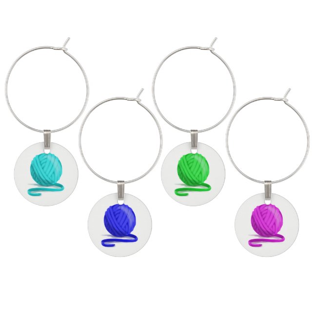 Ball of Yarn Wine Glass Markers Charm (Staggered)