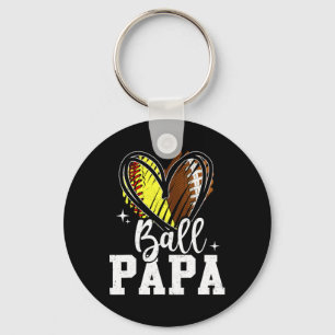 Ball Papa Softball Football Papa Of Both Keychain