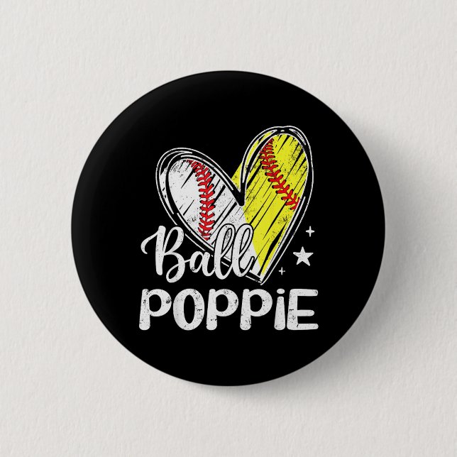 Ball pe Ball Heart Baseball Softball Button (Front)