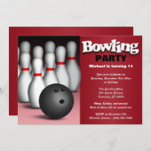 Ball & Pins Red Bowling Birthday Party Invitation (Front/Back)
