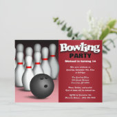 Ball & Pins Red Bowling Birthday Party Invitation (Standing Front)