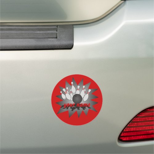 Ball Pins Strike Personalized Bowling Car Magnet