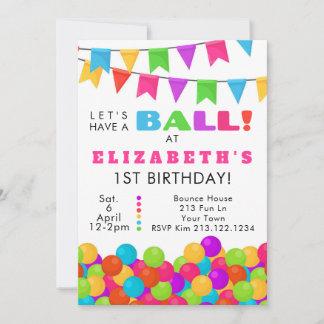 Ball Pit 1st Birthday Invitation Bounce Colorful