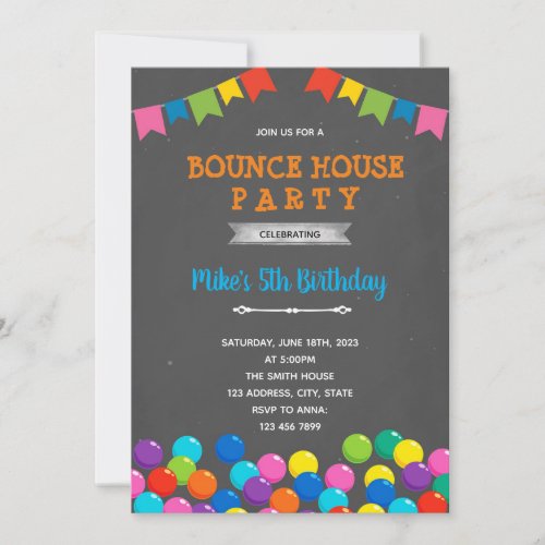 Ball pit birthday bounce house party invitation
