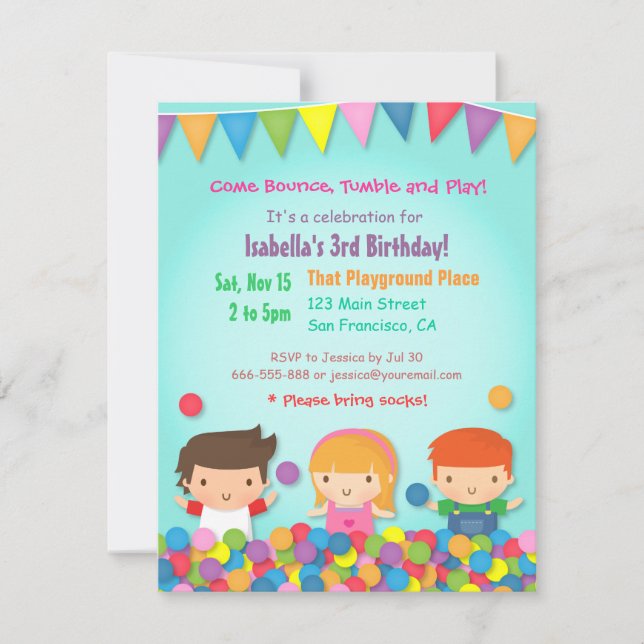 Ball Pit Cute Kids Birthday Party Invitations (Front)
