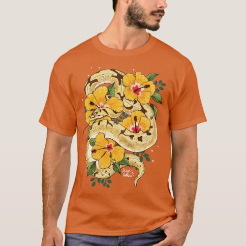 Ball Python and Hibiscus Flowers T_Shirt