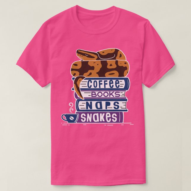Ball Python Coffee Books Naps Snakes T-Shirt (Design Front)