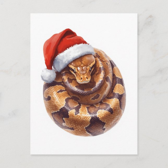 Ball Python in Santa Hat Watercolor Holiday Postcard (Front)