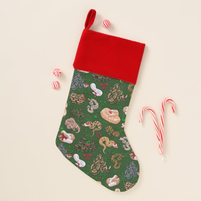 Ball Python Morph Holiday Green Christmas Stocking (Front)