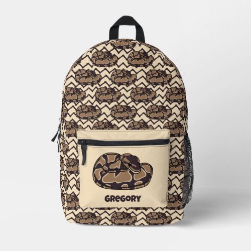 Ball Python Snake Brown and Tan Illustrated Printed Backpack