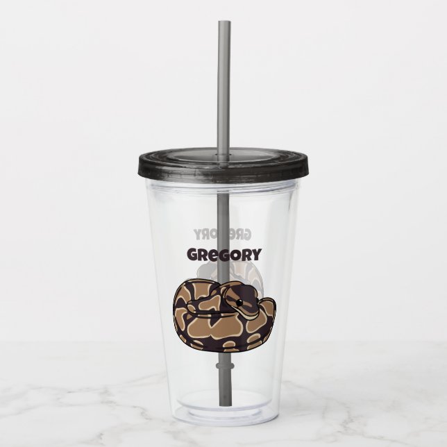 Ball Python Snake, Brown and Tan Personalized Acrylic Tumbler (Front)