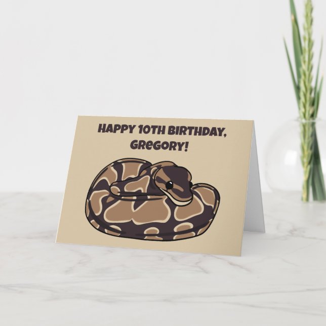Ball Python Snake, Brown and Tan Personalized Card (Front)