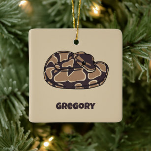 Ball Python Snake, Brown and Tan Personalized Ceramic Ornament