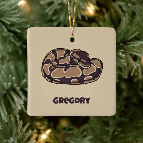Ball Python Snake Brown and Tan Personalized Ceramic Ornament