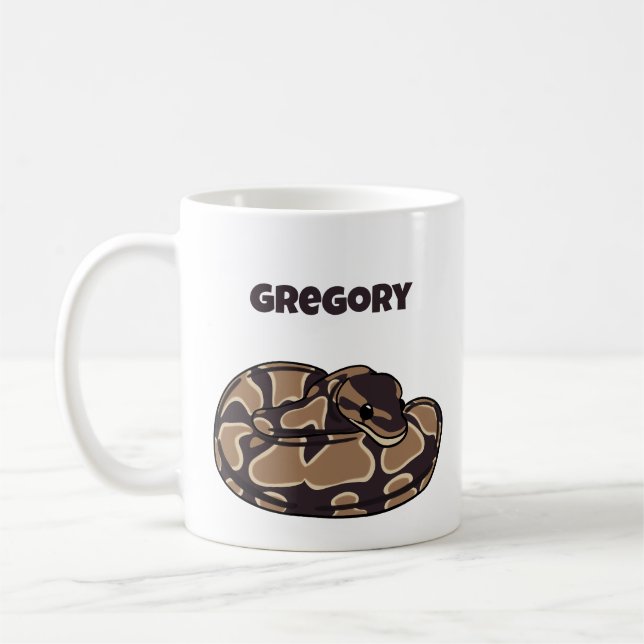 Ball Python Snake, Brown and Tan Personalized Coffee Mug (Left)