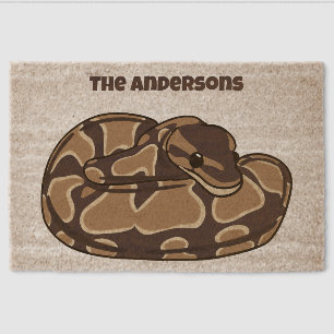 Ball Python Snake, Brown and Tan Personalized  Fiber Doormat