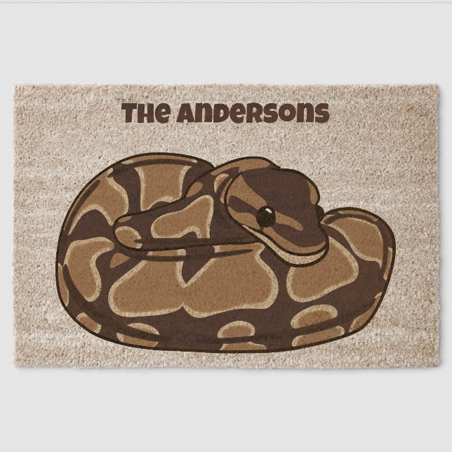 Ball Python Snake, Brown and Tan Personalized  Fiber Doormat (Front)