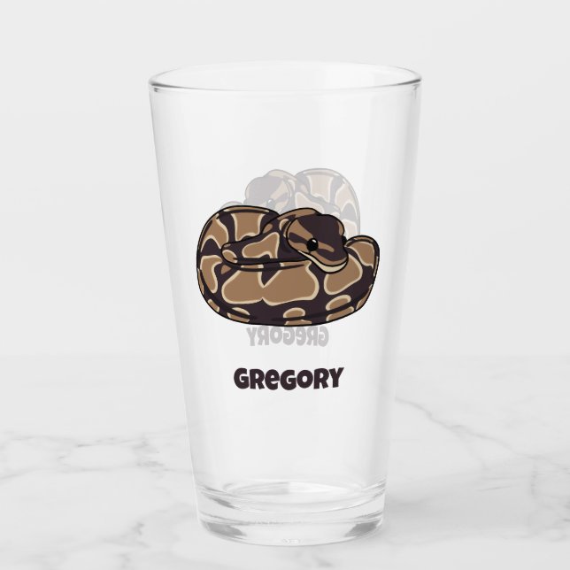 Ball Python Snake, Brown and Tan Personalized Glass (Front)