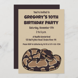 Ball Python Snake, Brown and Tan Personalized Invitation